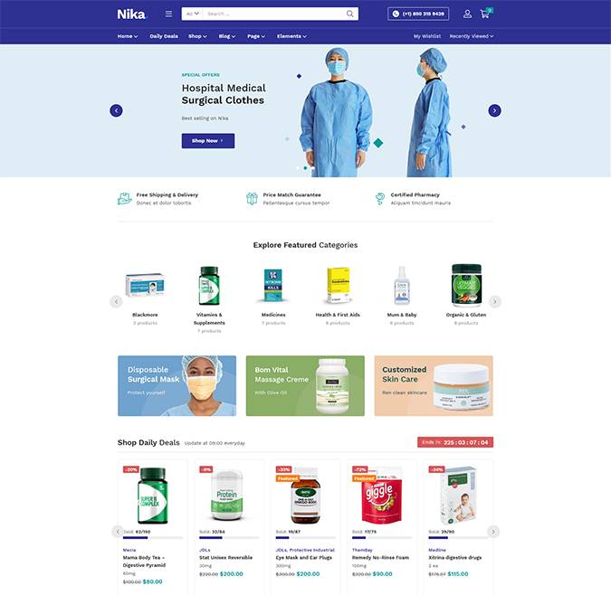 Free Nika Medical Elementor WordPress Woo Commerce Theme